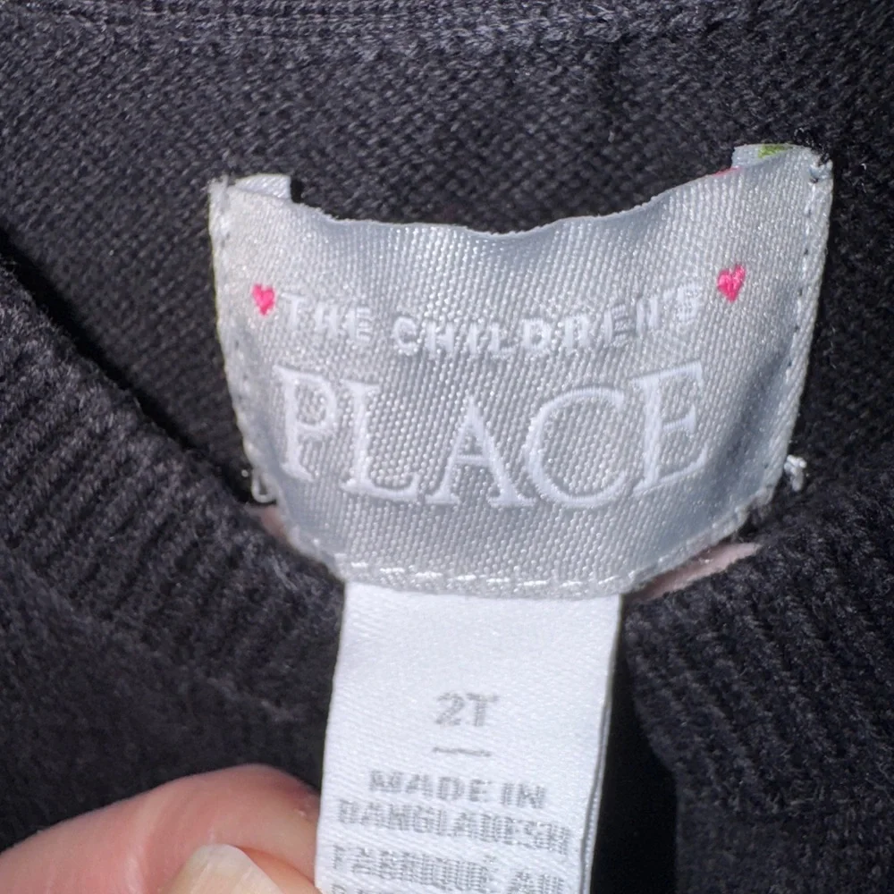 The Children's Place 2T Girls Black Knit Cardigan Sweater with Bows on Pockets